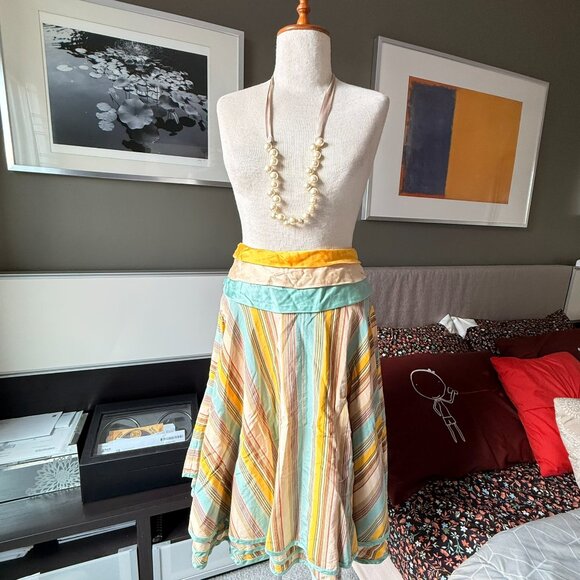 Odille Anthropologie Circle Swing Skirt Stripes Layered Cotton Silk US 2 - C2807 - Picture 13 of 14